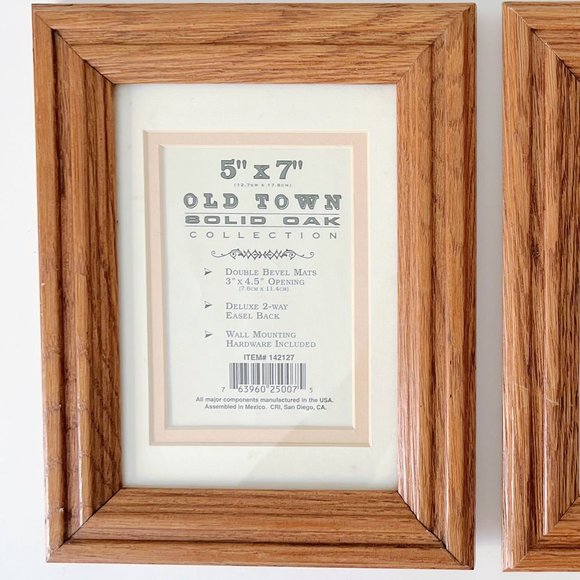 Vintage 90s Solid Oak Farmhouse Wood Picture Frames Original Glass 5x7, Set of 2 - Picture 7 of 16